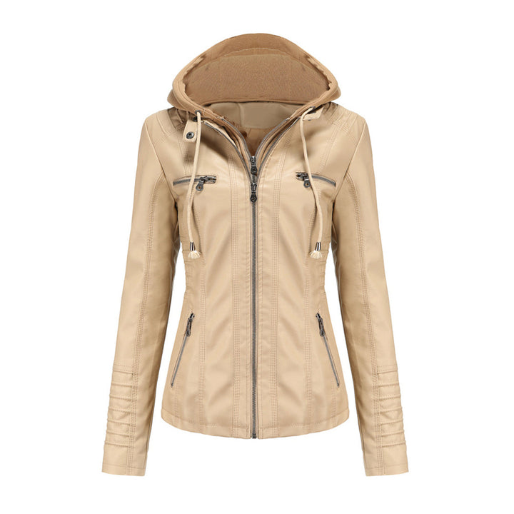 Beige leren jas voor dames