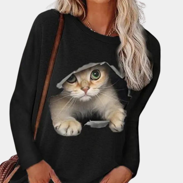 Lisa - Damesblouse met kattenprint