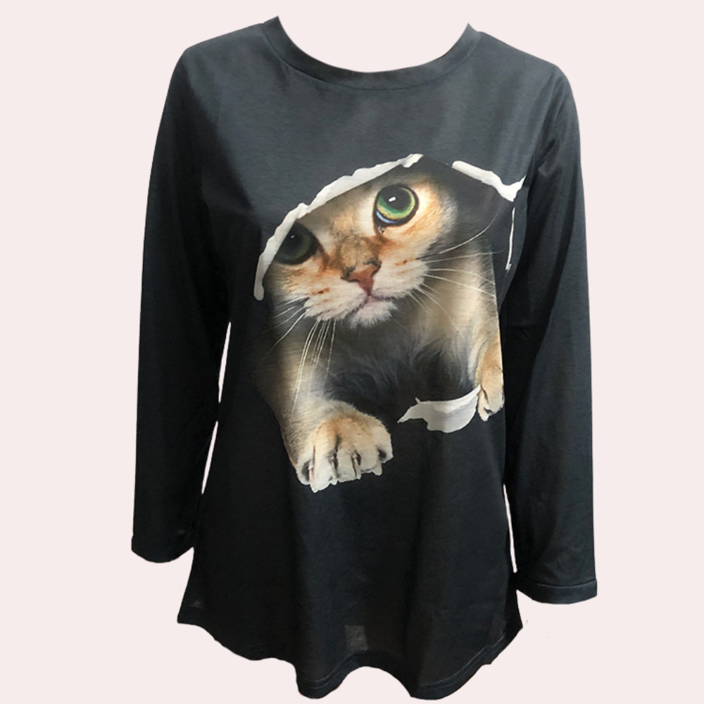 Lisa - Damesblouse met kattenprint