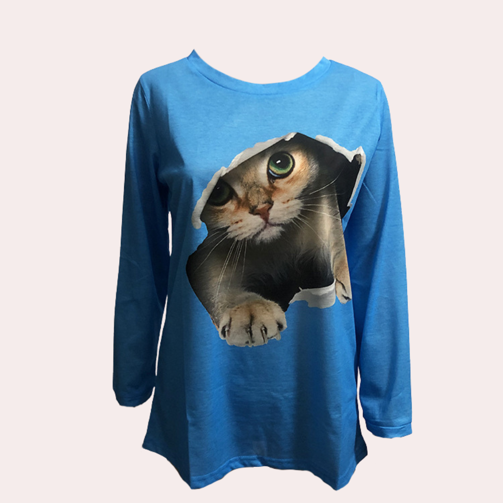 Lisa - Damesblouse met kattenprint