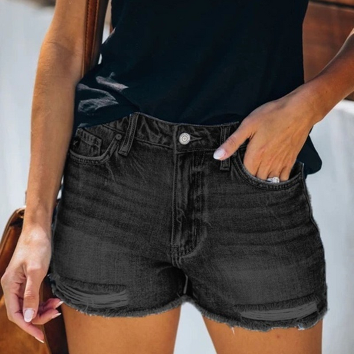 Violaine - Dames Denim Shorts met Franje en Rips Stijl