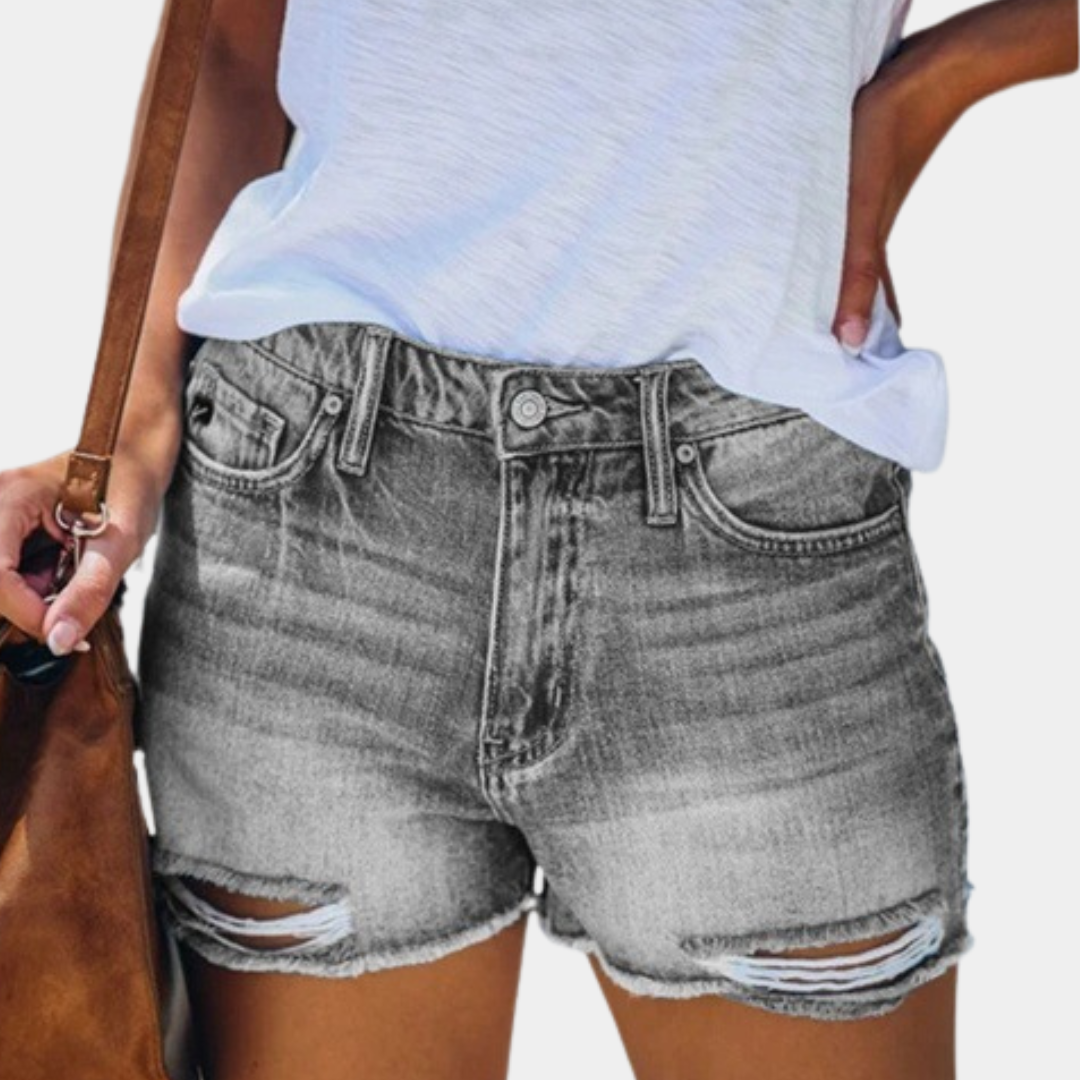 Violaine - Dames Denim Shorts met Franje en Rips Stijl