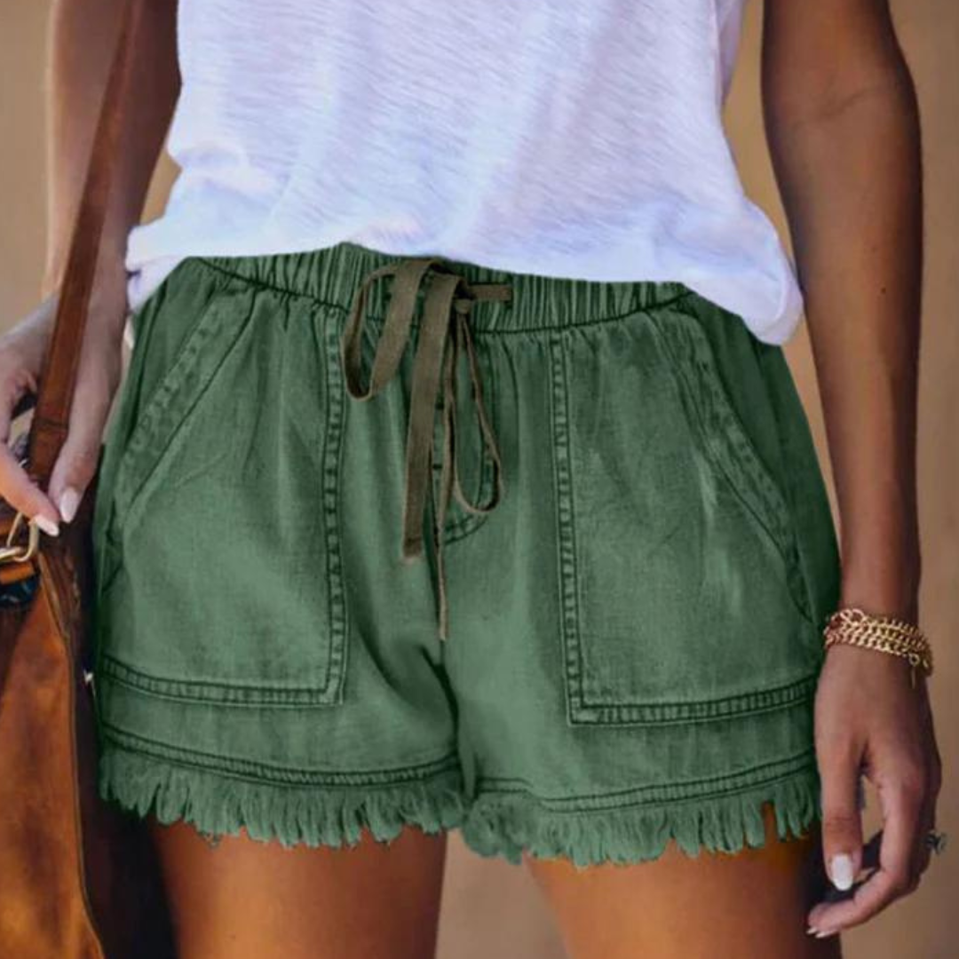 Delfine - Dames Ademende Denim Shorts met Zijzakken