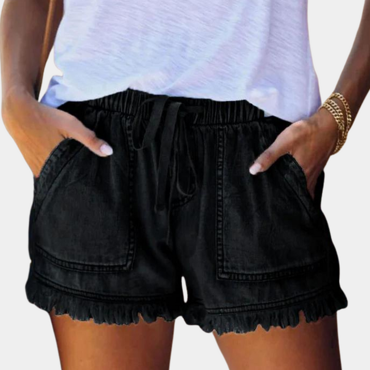 Delfine - Dames Ademende Denim Shorts met Zijzakken