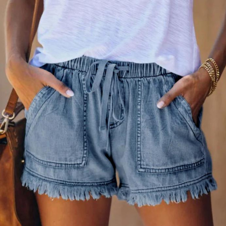 Delfine - Dames Ademende Denim Shorts met Zijzakken