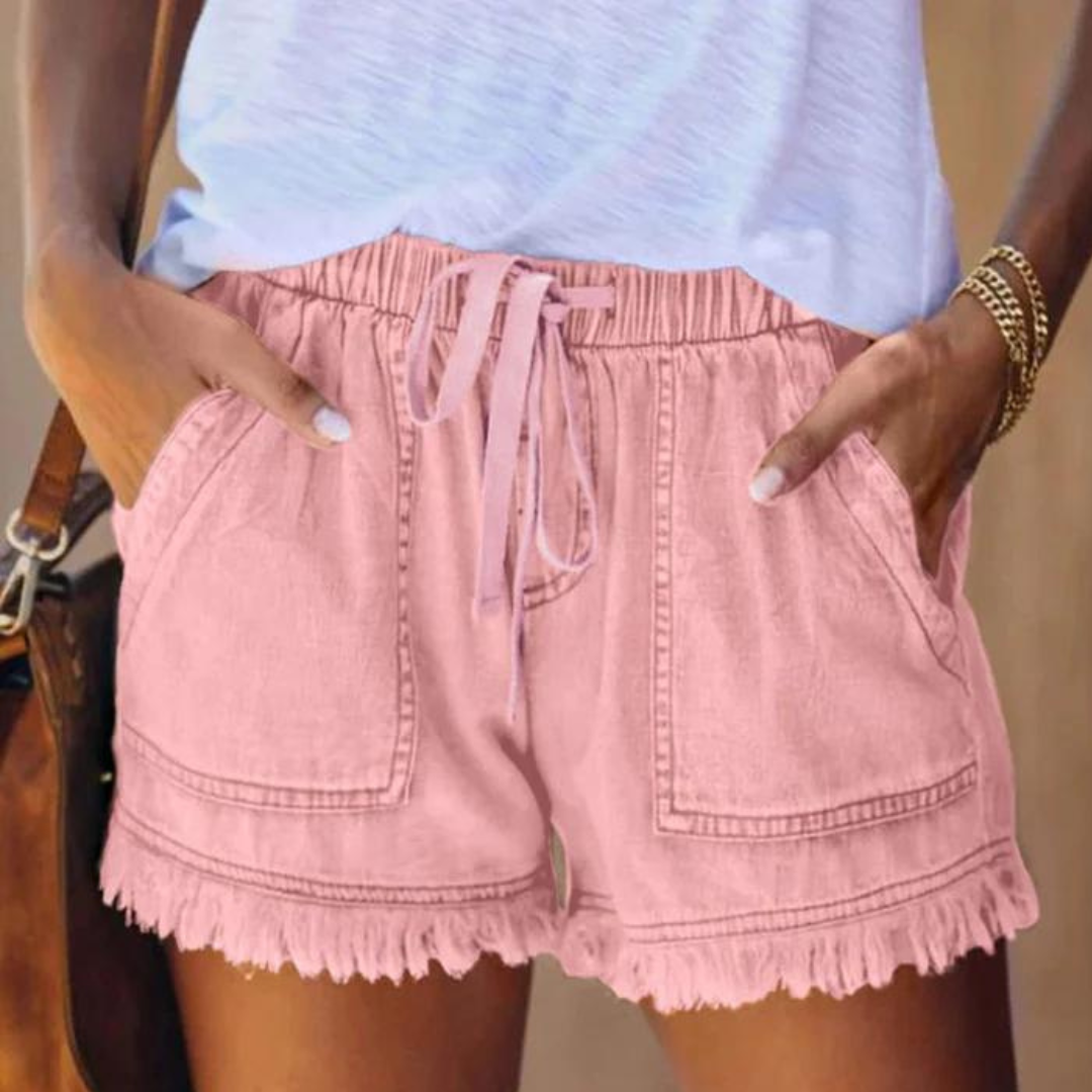 Delfine - Dames Ademende Denim Shorts met Zijzakken