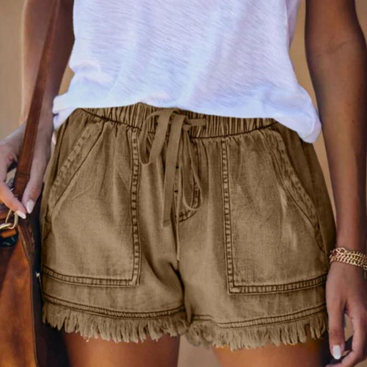 Delfine - Dames Ademende Denim Shorts met Zijzakken