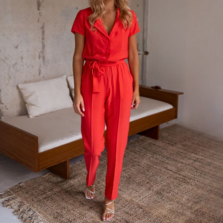 Elisa - Trendy jumpsuit met V-hals en stijlvolle tailleband