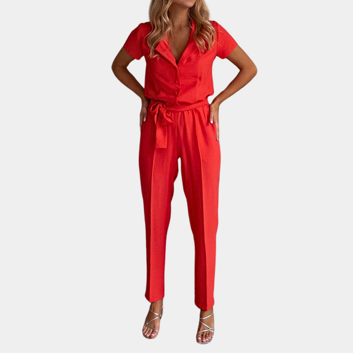 Elisa - Trendy jumpsuit met V-hals en stijlvolle tailleband