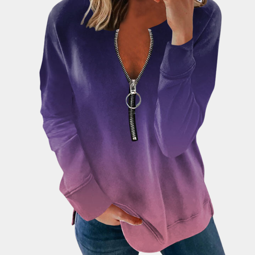 Erika - Trendy Ombre Print Half-Zip Sweater voor dames