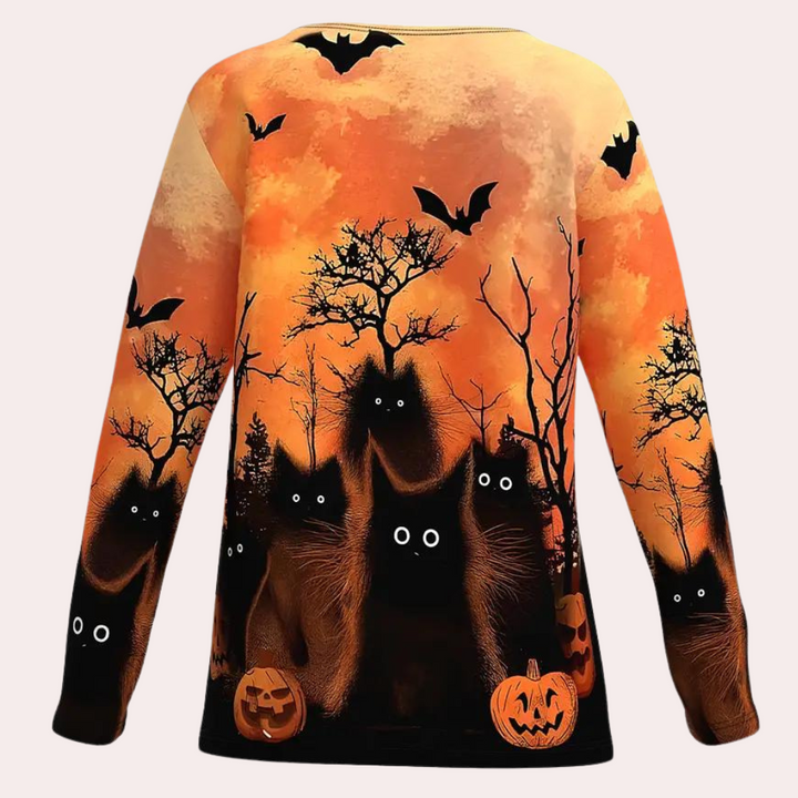 Rella - T-shirt met Halloween kattenprint voor dames