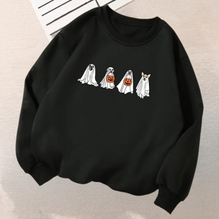 Kinga - Feestelijke Sweatshirt met Spookhondprint voor Dames