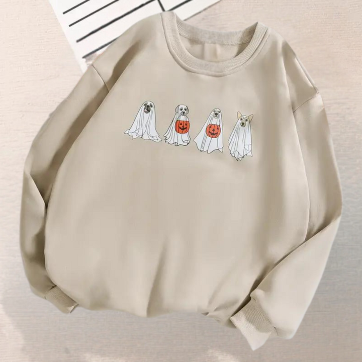 Kinga - Feestelijke Sweatshirt met Spookhondprint voor Dames