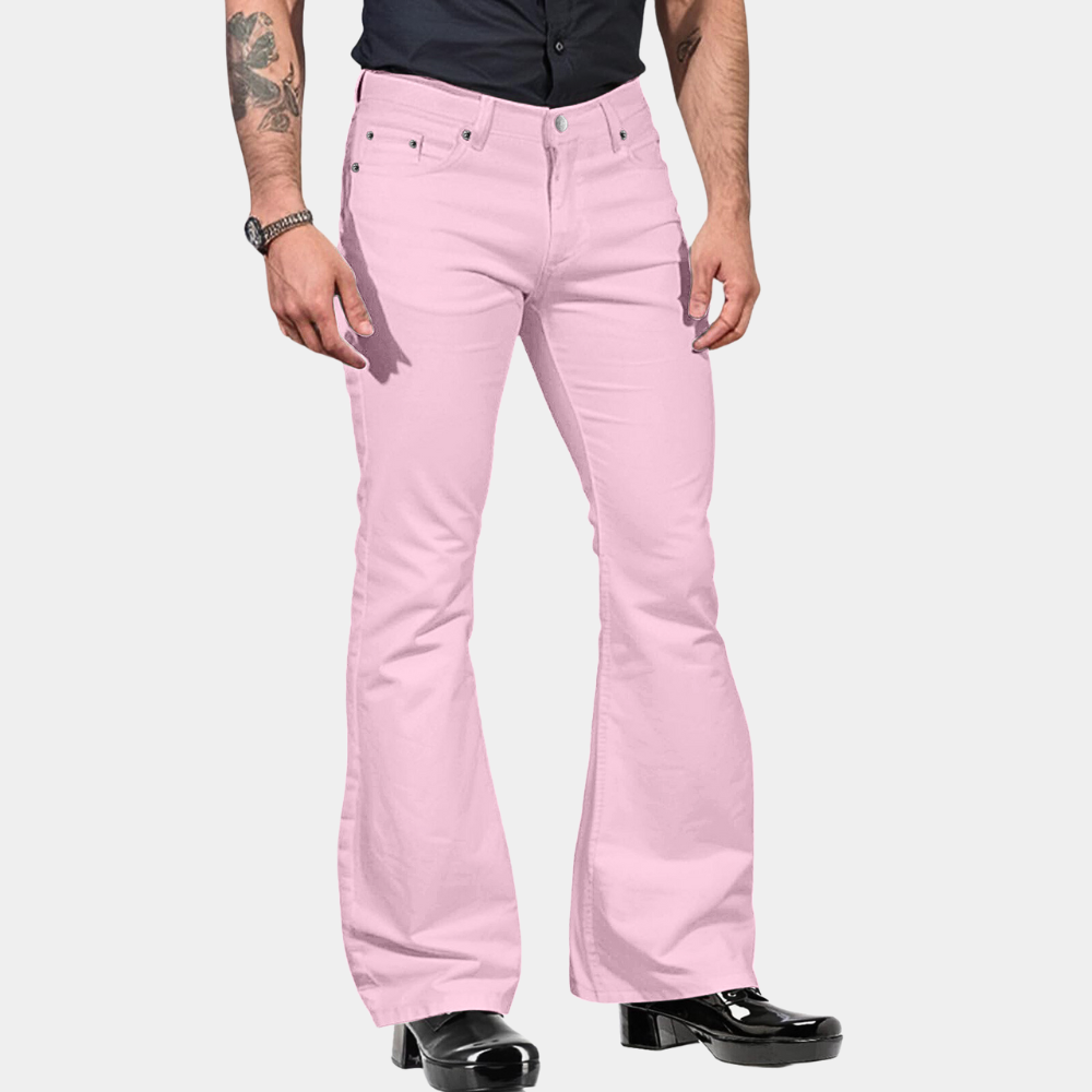 Roze retro flare broek voor heren